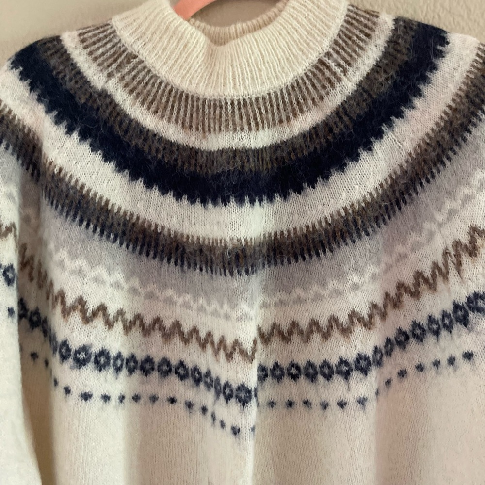 J. Crew Nordic Pattern Turtleneck Sweater - Cream, Brown, and Blue